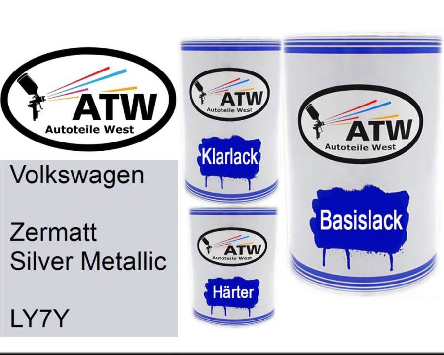 Volkswagen, Zermatt Silver Metallic, LY7Y: 500ml Lackdose + 500ml Klarlack + 250ml Härter - Set, von ATW Autoteile West.